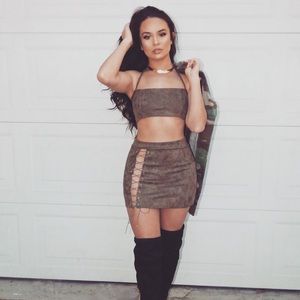 Olive green suede two piece